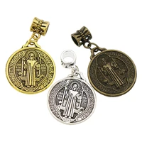 saint benedict medal cross big hole beads 35x22mm antique silver fit european charm bracelets b1643 12pcs