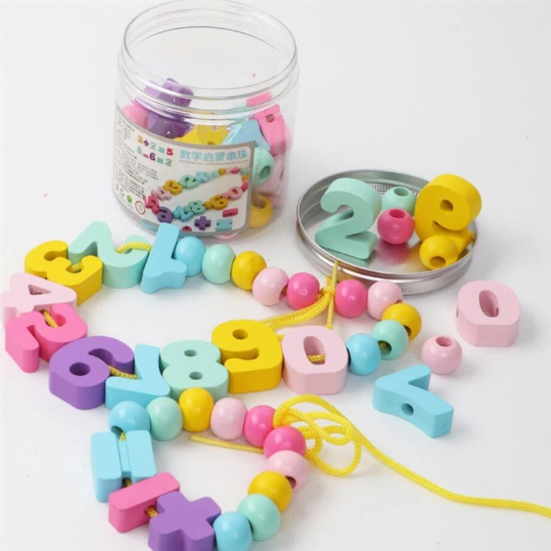 

Wooden Toys Kids Cartoon Digital Beads Stringing Threading Beads Game Education Toy For Baby Kids Children Toys