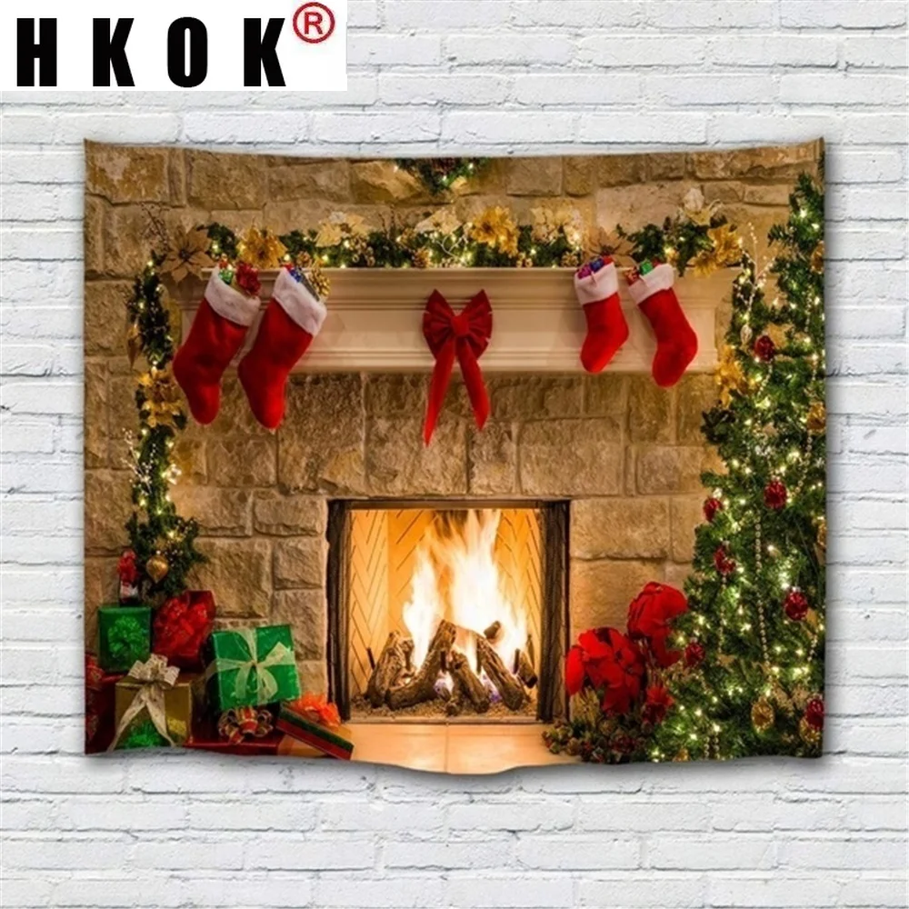 HKOK Рождественская елка красные носки гобелен фон Стена Atr камин диван фоновый