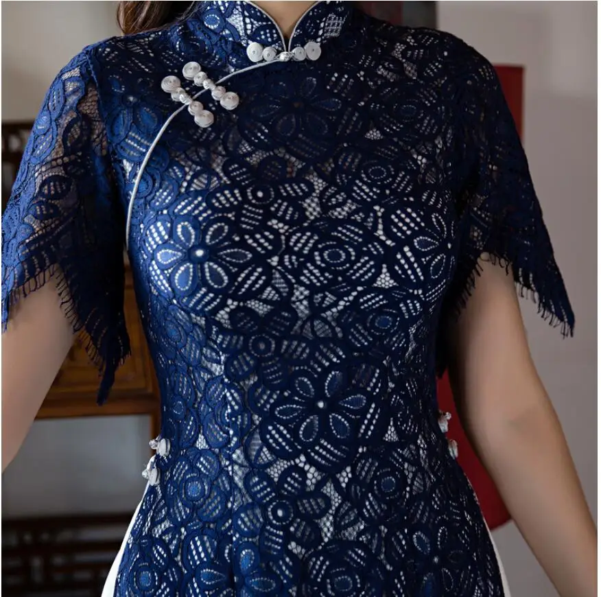 Сексуальное кружевное платье аозай, традиционная одежда Вьетнама, qipao, женские халаты из 2 предметов+ юбки, китайское женское элегантное платье, улучшенное