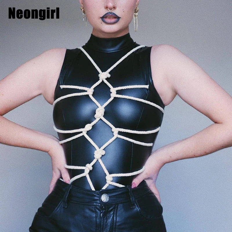 

Женское боди из ПУ кожи, без рукавов, на молнии сзади