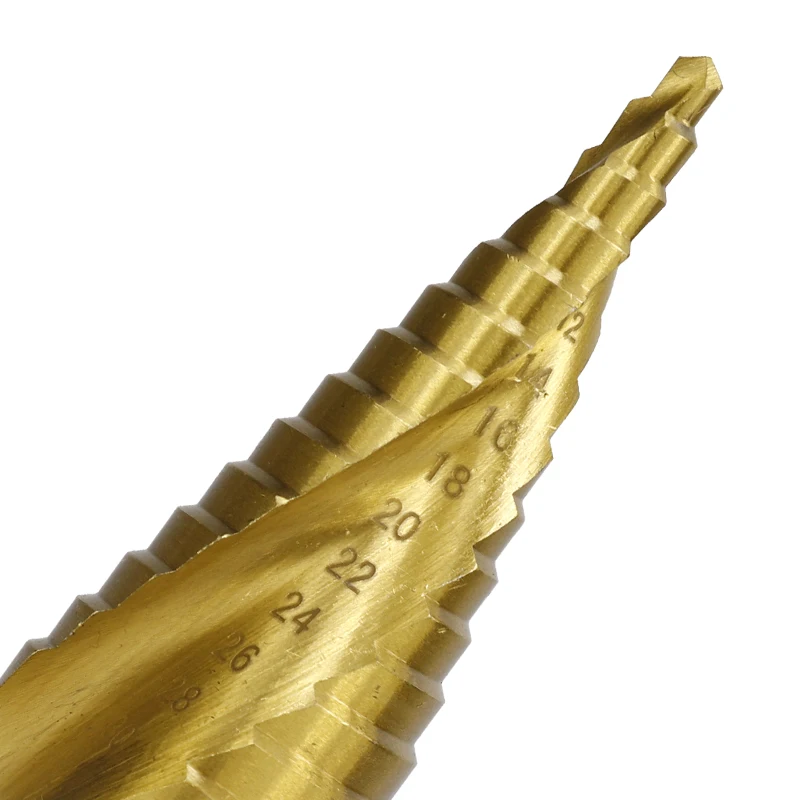 

CMCP 3pcs Step Cone Drill TiN Coated 4-12mm 4-20mm 4-32mm Spiral Groove Step Drill Bit Set Wood Metal Core Drill Bit