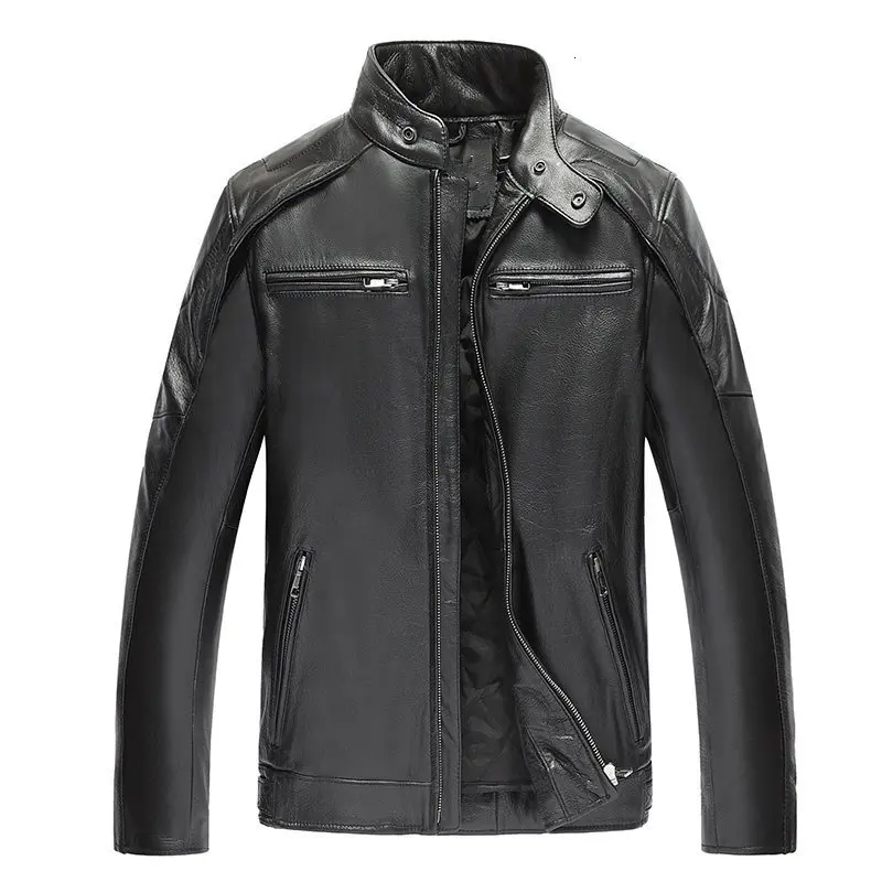 

YOLANFAIRY Genuine Leather Jackets for Men Top Quality Cow Leather Jacket Spring Autumn Motocycle Plus Size 4XL Coat 19-801MF610