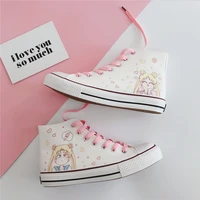 pink cartoon cute canvas shoes sweet girl high top student casual shoes women shoes loli cosplay cos kawaii girl tea party