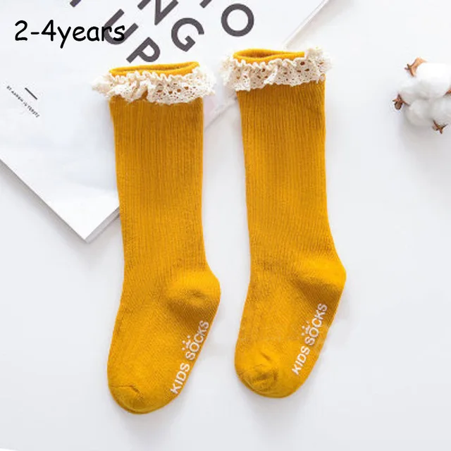 lace yellow4 От 2 до 4 лет летние сетчатые хлопчатобумажные носки для маленьких девочек, длинные носки с бантом Детские хлопковые смешанные Гольфы зимние носки для девочек - Цвет: lace yellow4