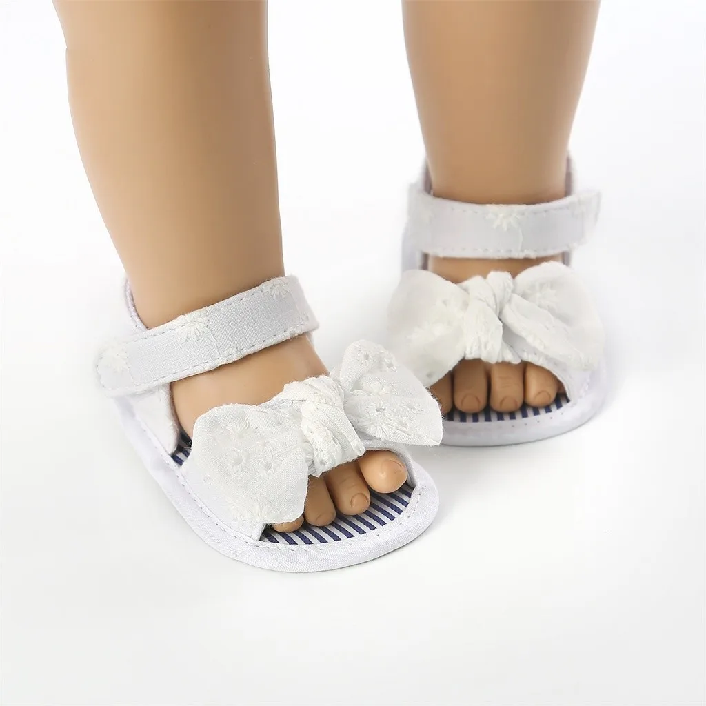Summer Baby Girl Bowknot Sandals Anti-Slip Crib Shoes Soft Sole Prewalkers Flower Black Pink White Sandalias Infantil | Мать и ребенок