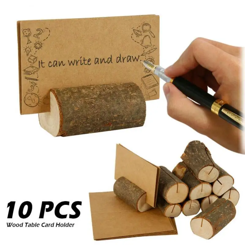 

10PCS Cylindrical Photo Storage Rack Natural Wood Memo Holder Tags Place-Holder Card Storage Holder Home Office Decor Supplies