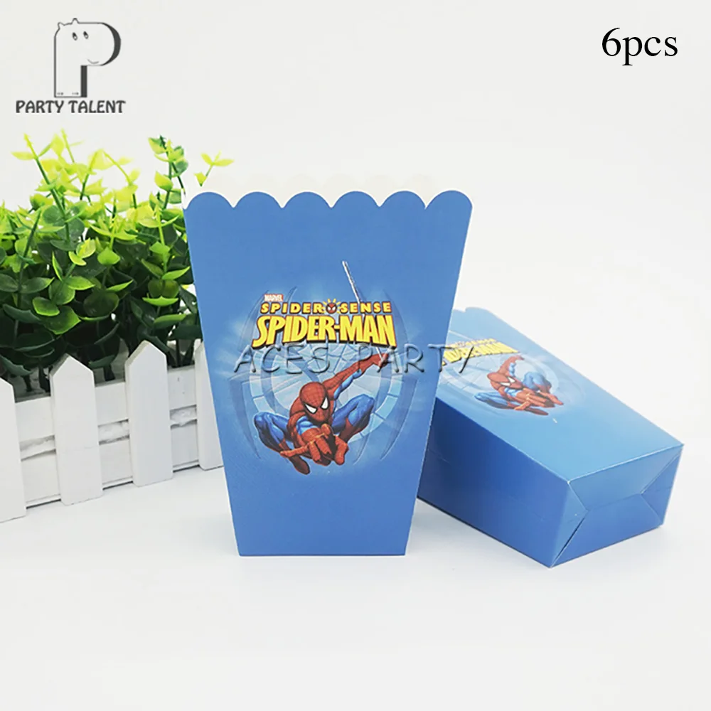 6pcs popcornbox Мальчики дети супер герой на тему Человека-паука посуда для вечеринки в честь Дня Рождения шар конфеты коробка флаг тарелка чашка соломы кисточкой вечерние принадлежности - Цвет: 6pcs popcornbox