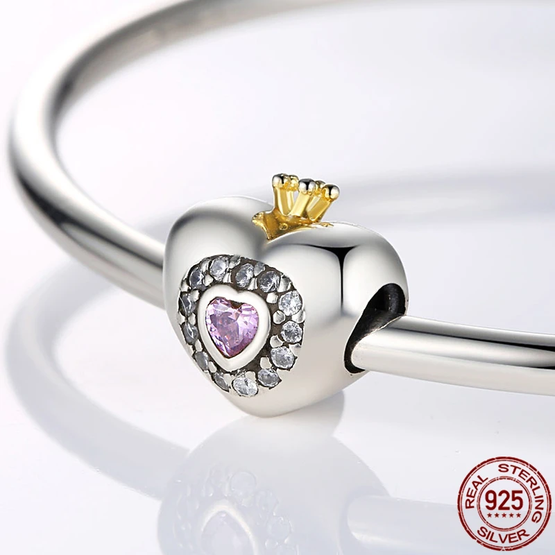

100% Real 925 Sterling Silver Pink Zircon Love Beads Fit Original 3mm Bracelet& Bangle Making Fashion DIY Jewelry For Women