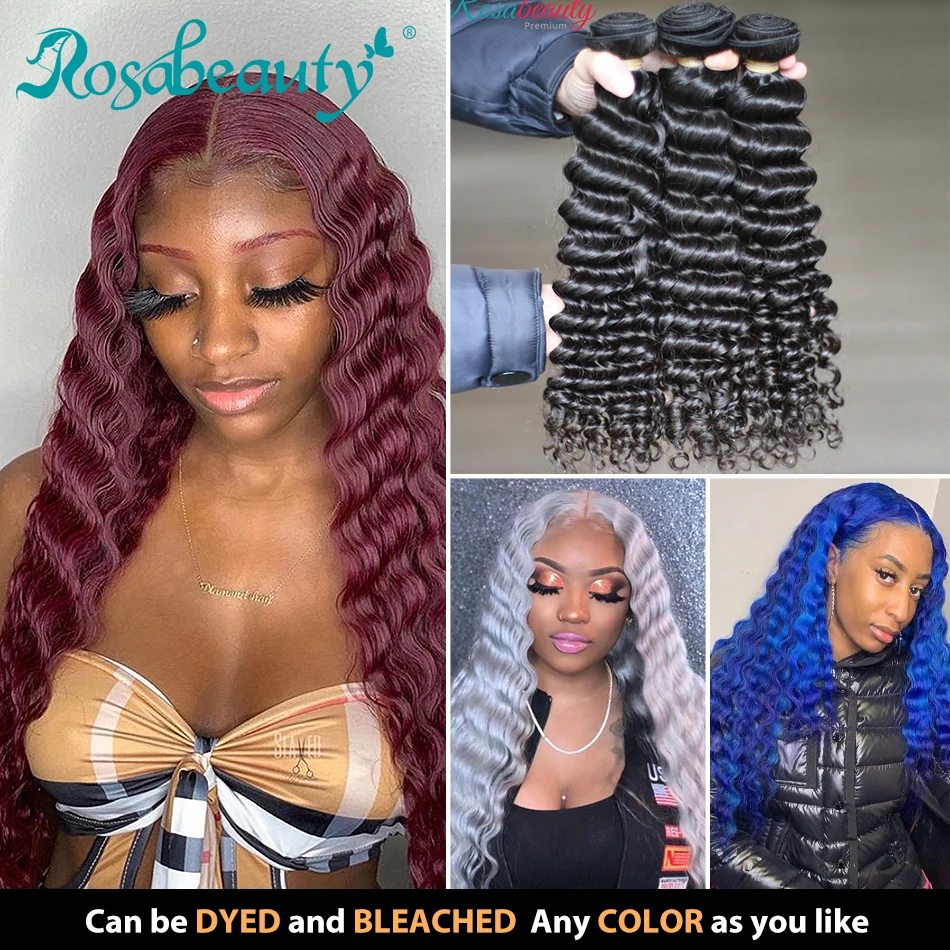 Rosabeauty "-28" глубокая волна девственные волосы малазийские кудрявые натуральные кудрявые пучки волос 30 дюймов пряди волос натуральный цвет Наращивание волос
