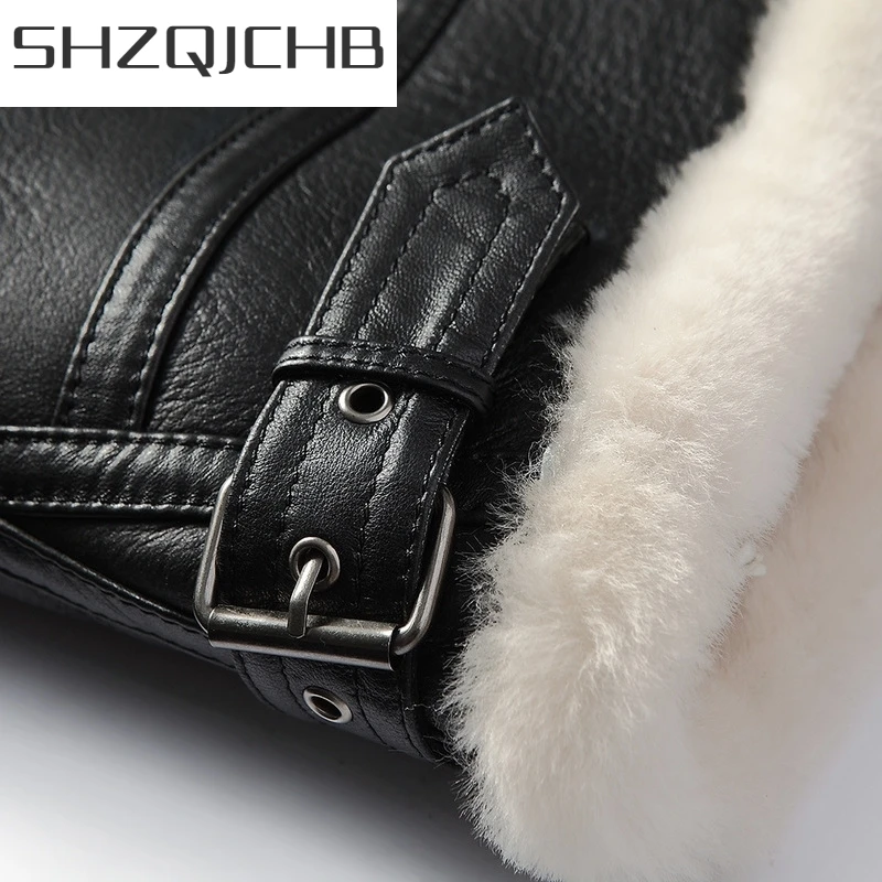 

JCHB 2021 Fur Leather Jacket Real Coat Men Vintage Short Winter Coat Men Sheep Shearling Fur Coat Wool Jackets Veste Homme 1383