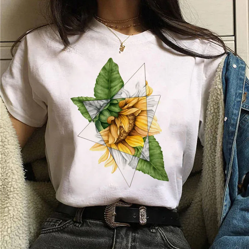 

New Fashion Women T Shirt Graphic Sunflower Print Tops Female Summer T-shirt Harajuku Short Sleeve Tee Shirt Cute -shirt Clothes