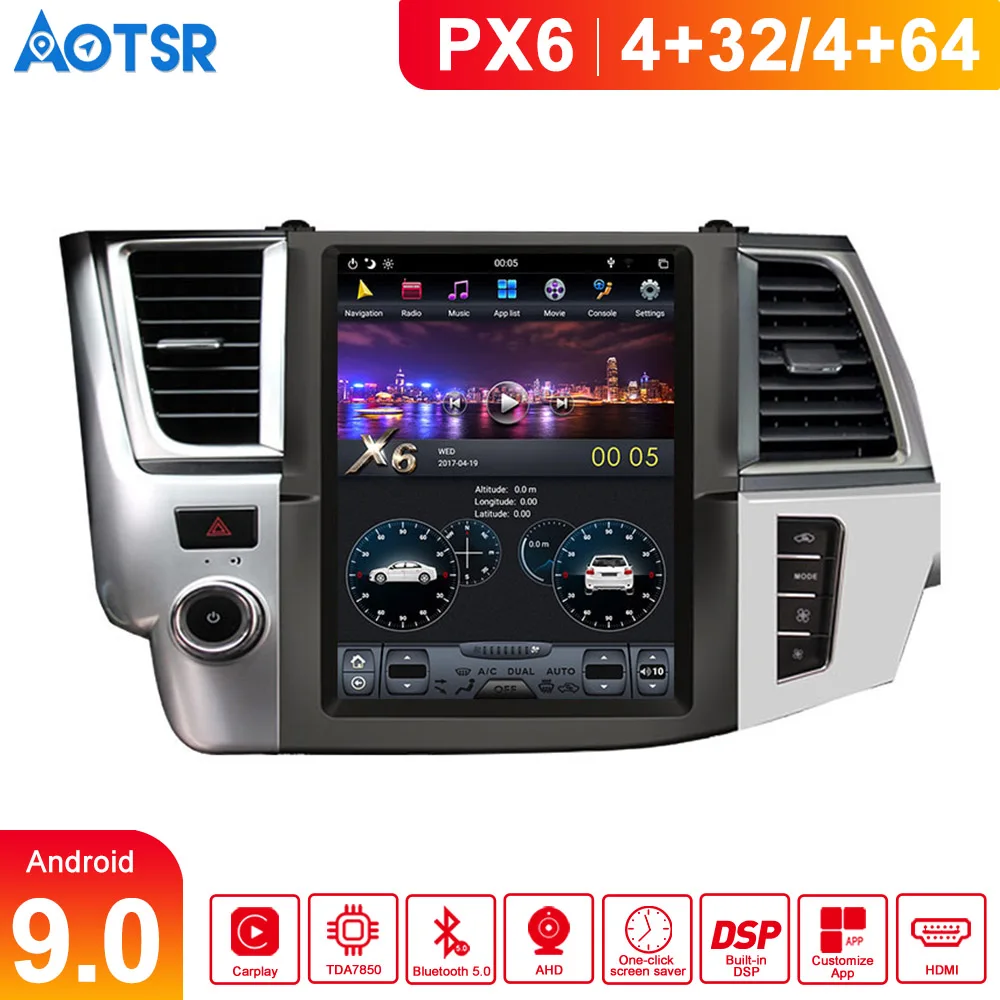 Автомобильный GPS-навигатор в стиле Тесла Android 9 0 4 Гб ОЗУ для Toyota Highlander 2014-2018 радио
