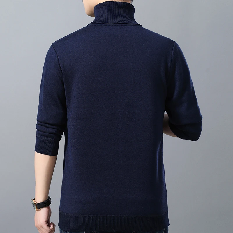 2020 бренд Водолазка Осень Зима теплый пуловер вязаный мужской свитер однотонный