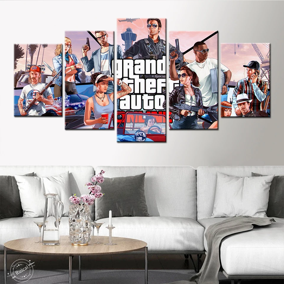 GTA 5 постер Grand Theft Auto V видео игра холст картина печать на стене картины для