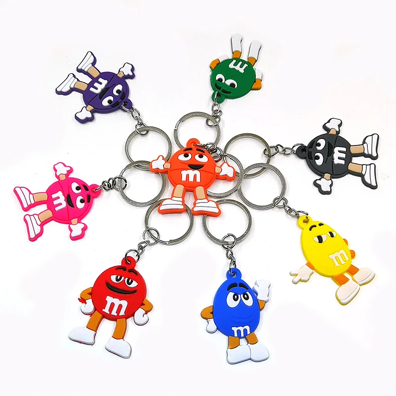 

1PCS PVC new arrival keychain colorful Bean cartoon figure key ring funny pattern key-holder trinket kid children birthday gift