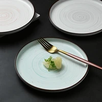japanese style thread hand painted ceramic disc breakfast plate creative dish steak western food plate home dessert salad plate