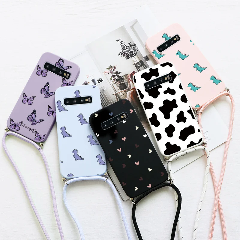 Daisy Animal Phone Bag Case For Samsung S10 Plus On For Samsung S10e S10 Galaxy S10 G973F Rope Necklace Strap Lanyard Back Cover