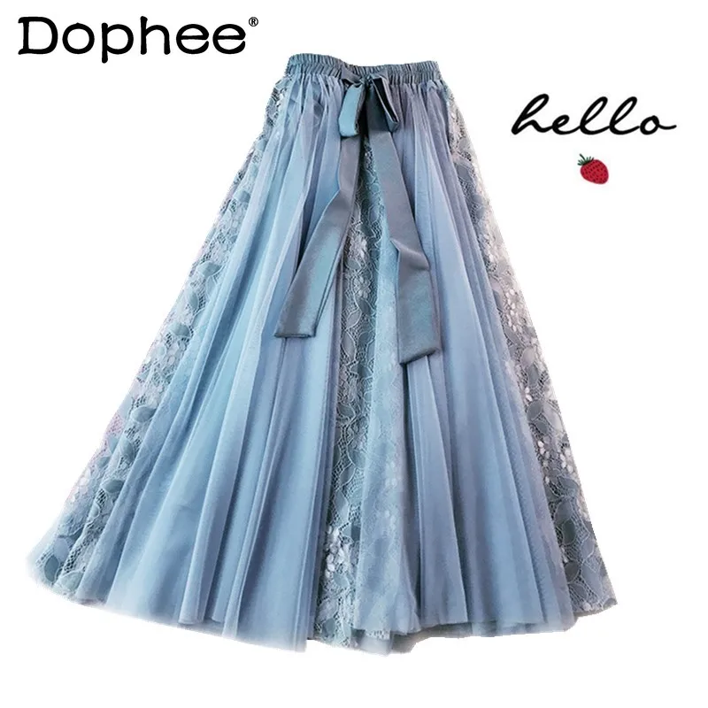 

Женская сетчатая юбка с бантом, свободная Длинная пляжная юбка большого размера, приталенная, лето 2021