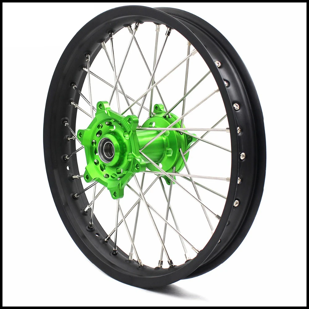2 15*19 спиральные велосипеды MX задние колеса для KAWASAKI KX250F KX450F 2006-2018 зеленый/черный |