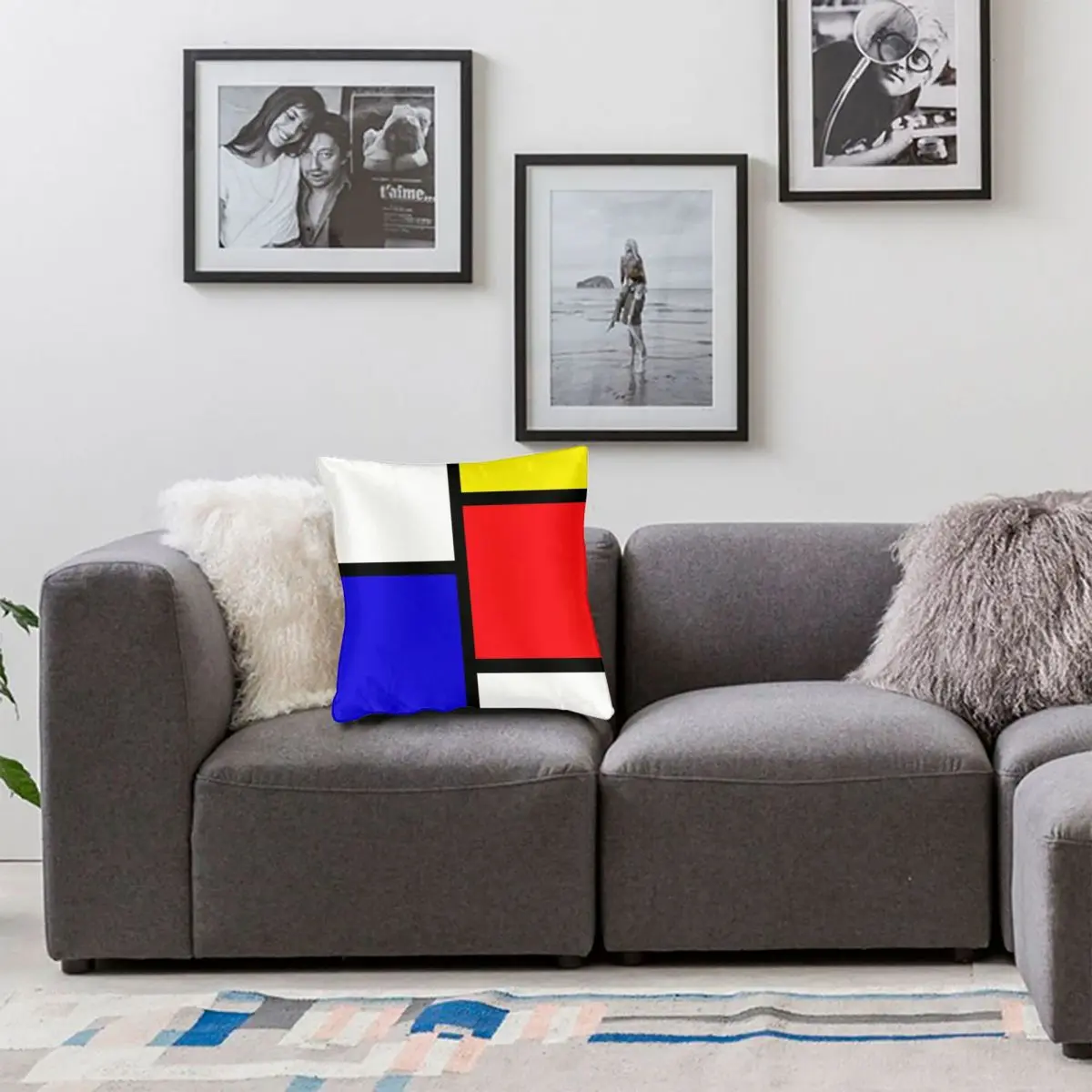 Квадратный чехол для подушки Mondrian полиэстеровый льняной бархатный на молнии с