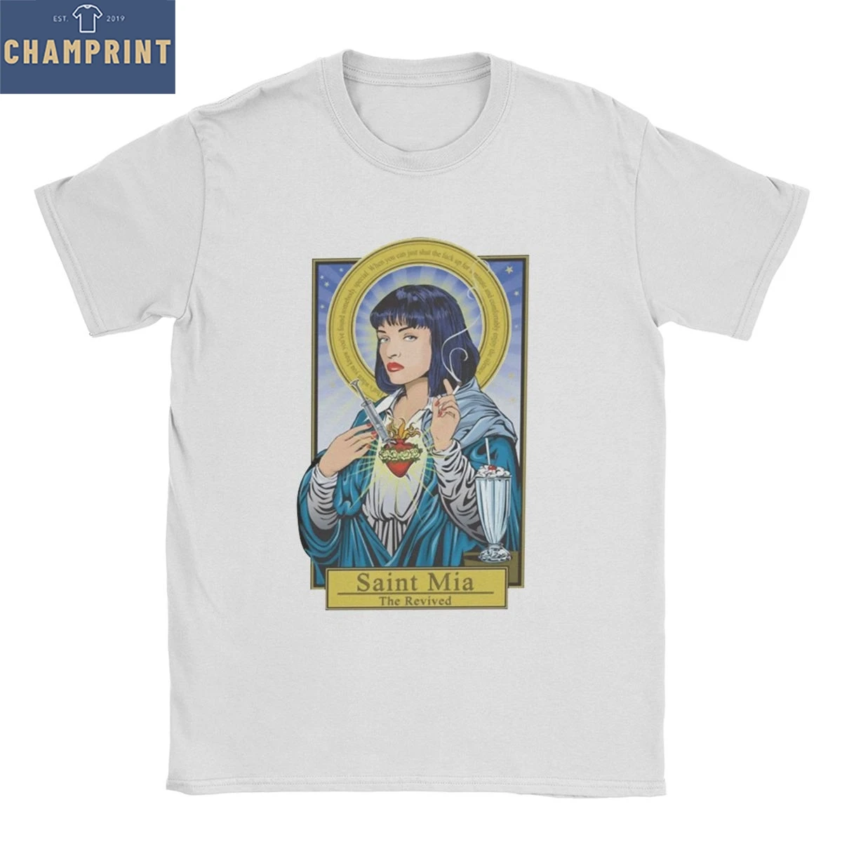 

Saint Mia From Pulp Fiction Men T Shirt Vintage Tee Shirt Short Sleeve Round Collar T-Shirt 100% Cotton Plus Size Clothes