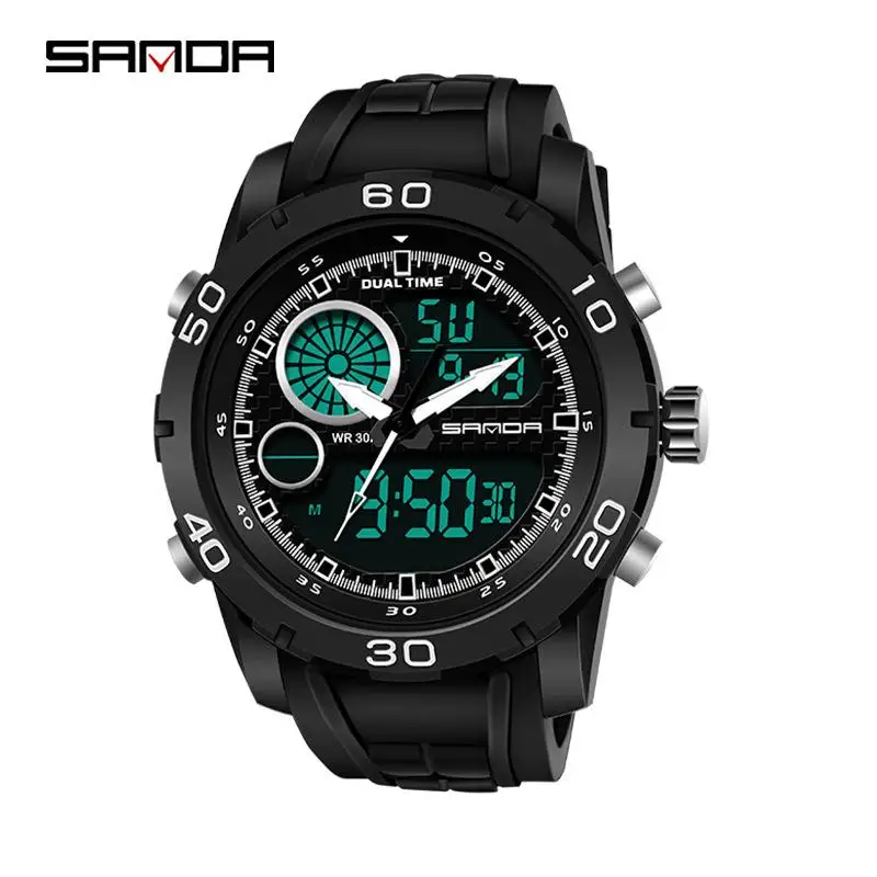Часы наручные Sanda Мужские кварцевые цифровые спортивные водонепроницаемые с