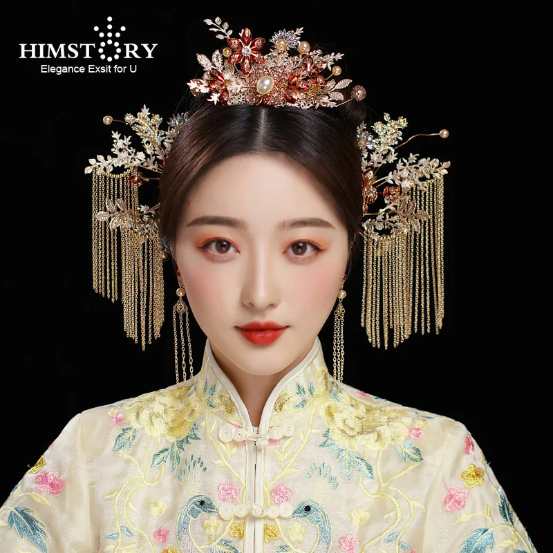 

HIMSTORY Traditional Chinese Style Hairpins for Bride Wedding Hair Accessories Vintage Princess Headwear Cosplay Hanfu Hairwear