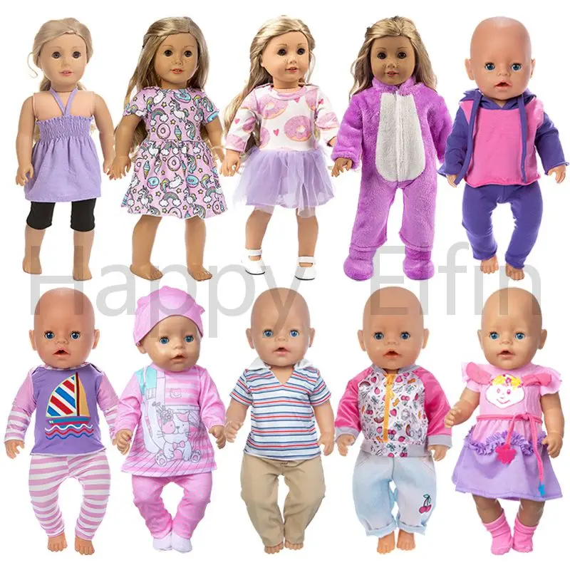 

Happy Elfin Doll Accessories Clothes pajamas and Dress puplre series For 18'' Dolls 43CM Doll Baby Born Doll Girl DIY Toys Best