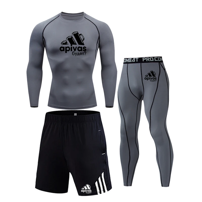 

Brand Print Rashgard Sport Shirt Men Compression Pants Gym Running Shirt Men Fitness Leggings Running Clothes Tights Tee Shorts