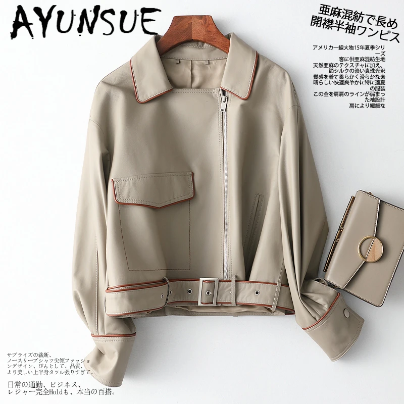 

Куртка AYUNSUE женская из 100% натуральной овечьей шкуры, осенне-весенняя одежда 2020, корейский стиль, мотоциклетная куртка из натуральной кожи, ж...