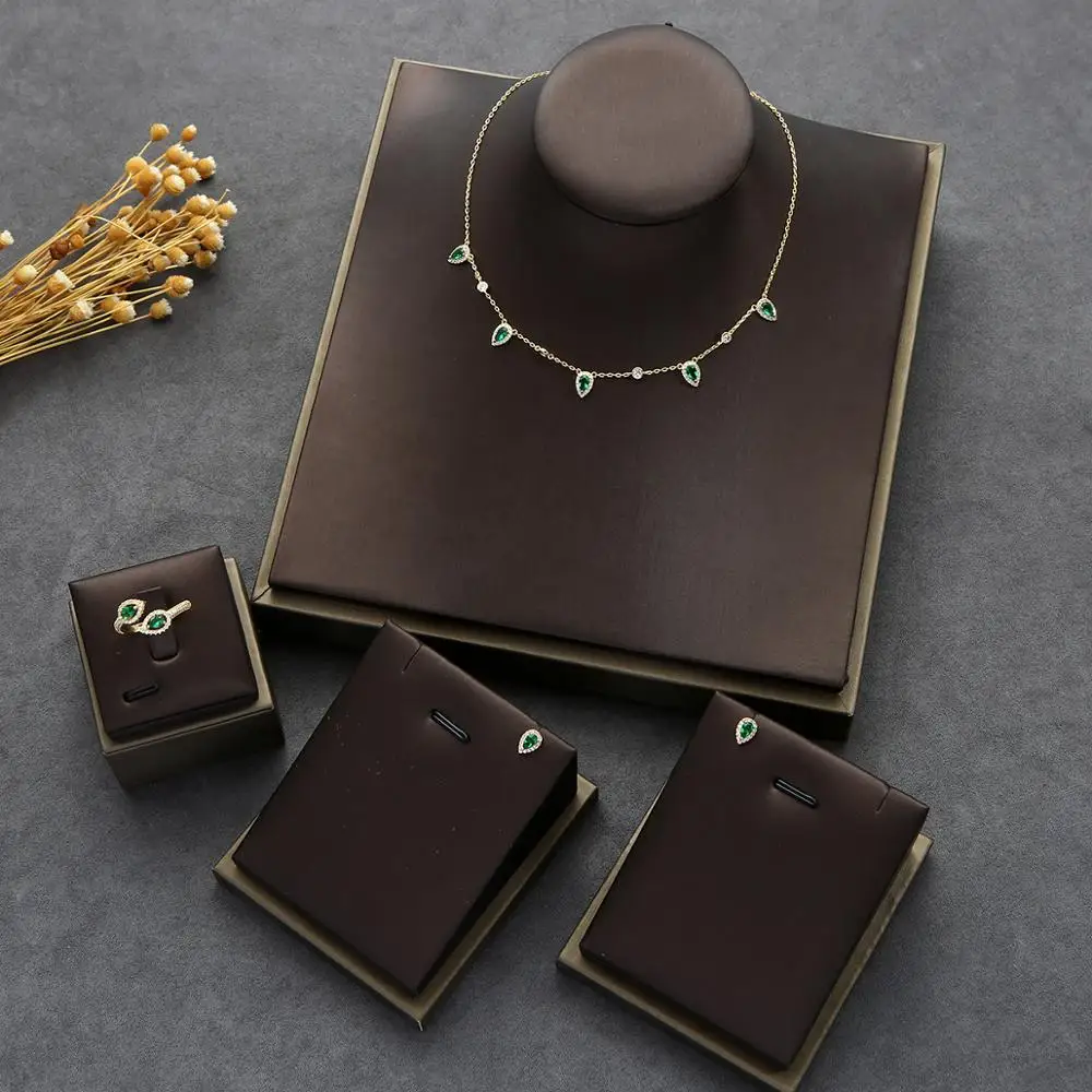 Модный свадебный капли воды ожерелье серьги кольцо для женщин полный комплекты