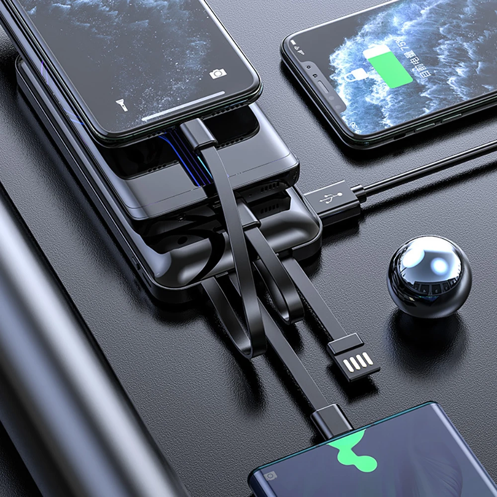 Внешний аккумулятор со встроенными кабелями 50000 мАч солнечное зарядное