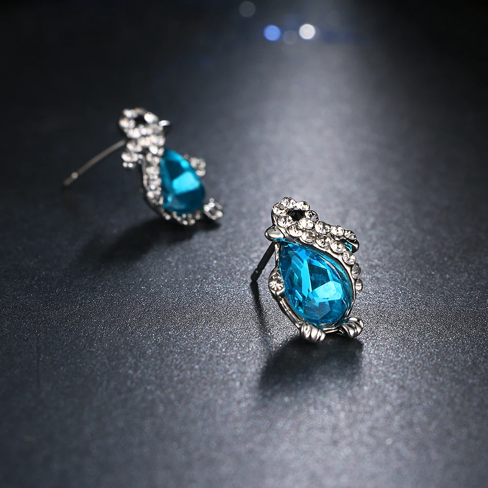 NoEnName_Null 2017 модные уникальные дизайнерские милые синие серьги в форме пингвина с кристаллами Платиновый