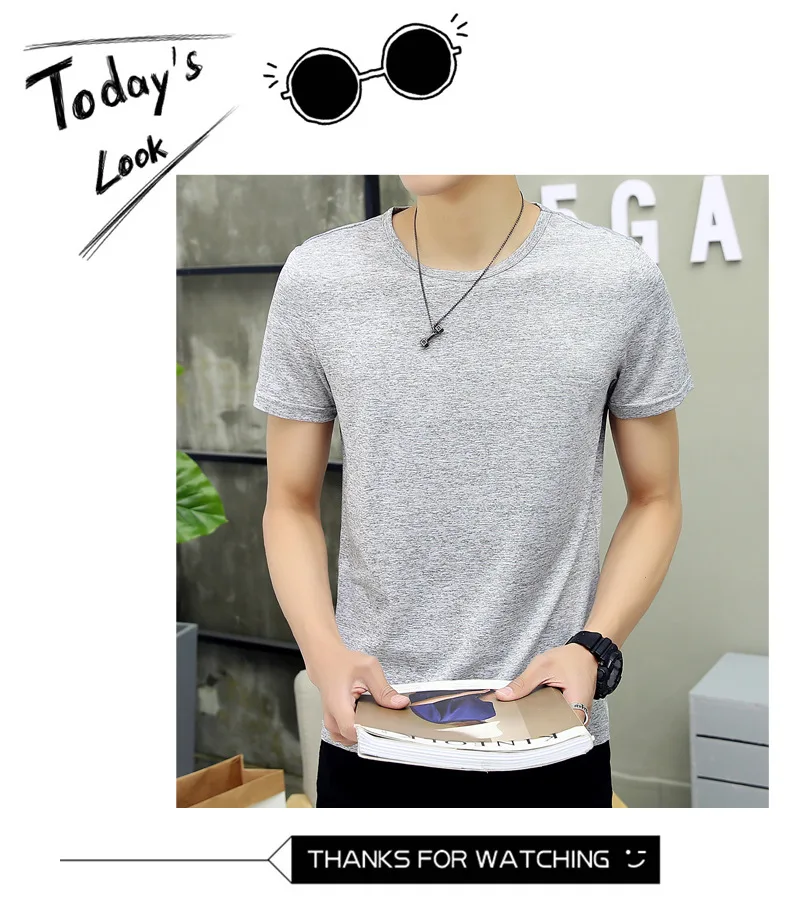 

Summer men's round neck T-shirt solid color loose trend clothes five points men's clothing