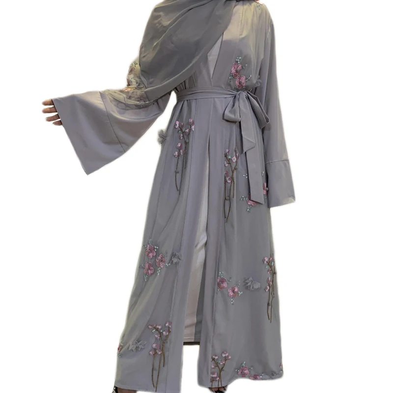 Дубай, мусульманская женская абайя, роскошное длинное платье с 3D цветочной вышивкой, арабское кимоно для зилбаба, кафтан, вечернее платье, т...