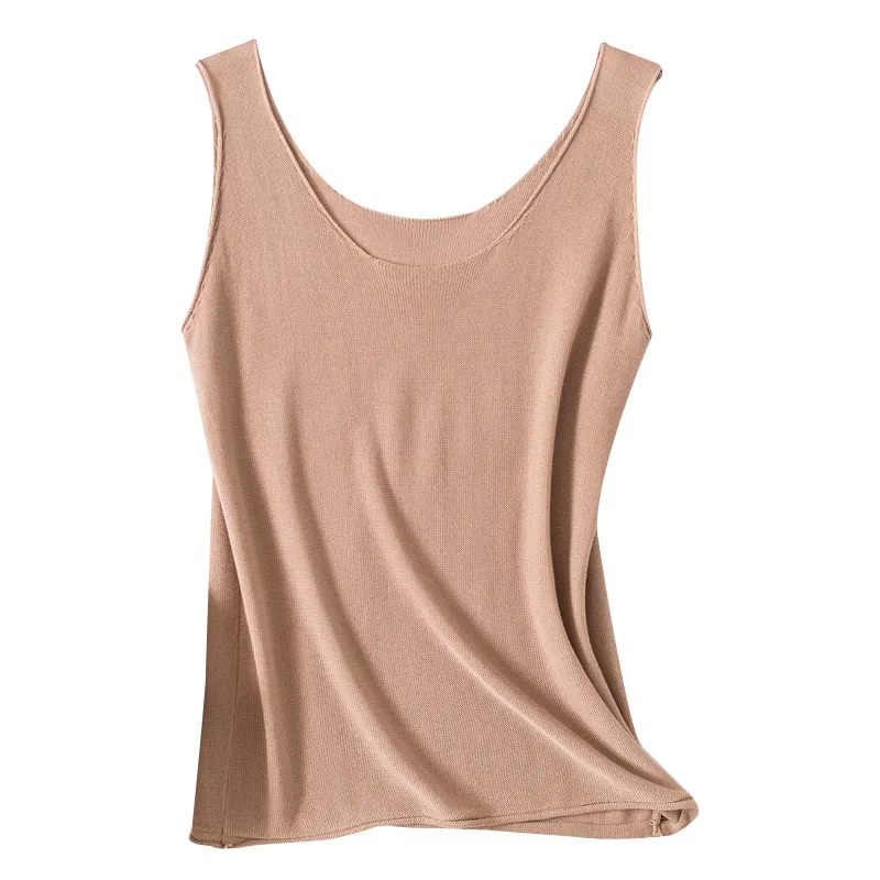 

Ice silk knit sweater V-neck camisole 2021 new spring and summer inner base shirt short sleeveless solid color top