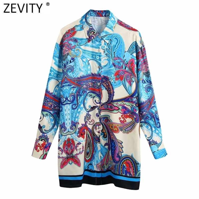

Zevity Women Vintage Turn Down Collar Paisley Floral Print Kimono Blouse Female Retro Loose Shirts Chic Totem Blusas Tops LS9688