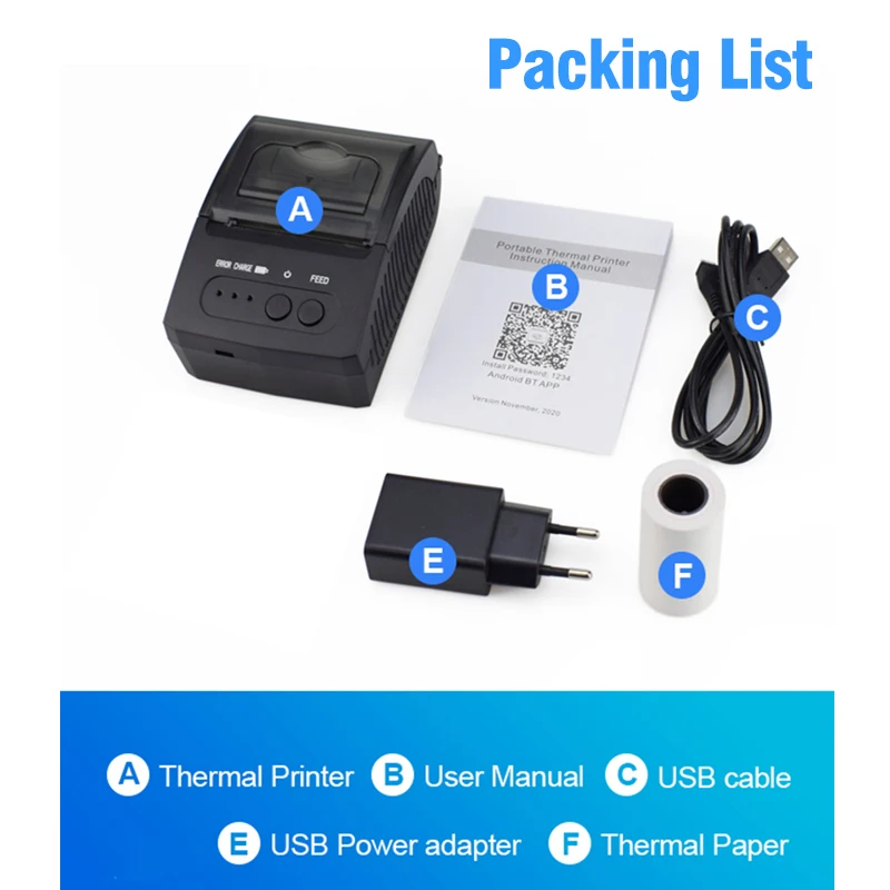 Новый высококачественный беспроводной Bluetooth мини-принтер для чеков диаметром 58