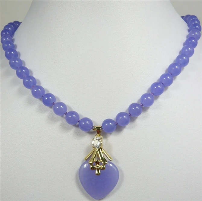 

new Beautiful purple jade & heart shape jade pendant Necklace