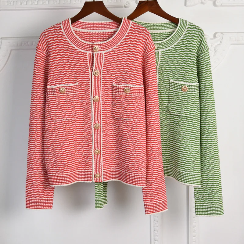 

Женская трикотажная куртка в полоску, кардиган из 2021 хлопка с круглым вырезом, свитер C823, весна 71%