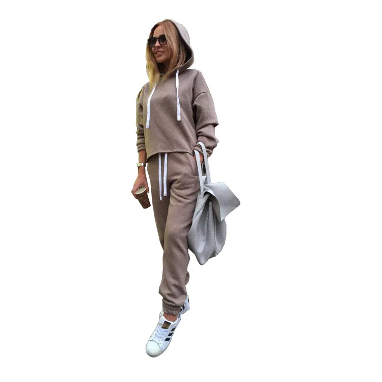 

European and American hot style 21 cross-border hot sale autumn and winter new solid color women's hooded irregular sweater suit