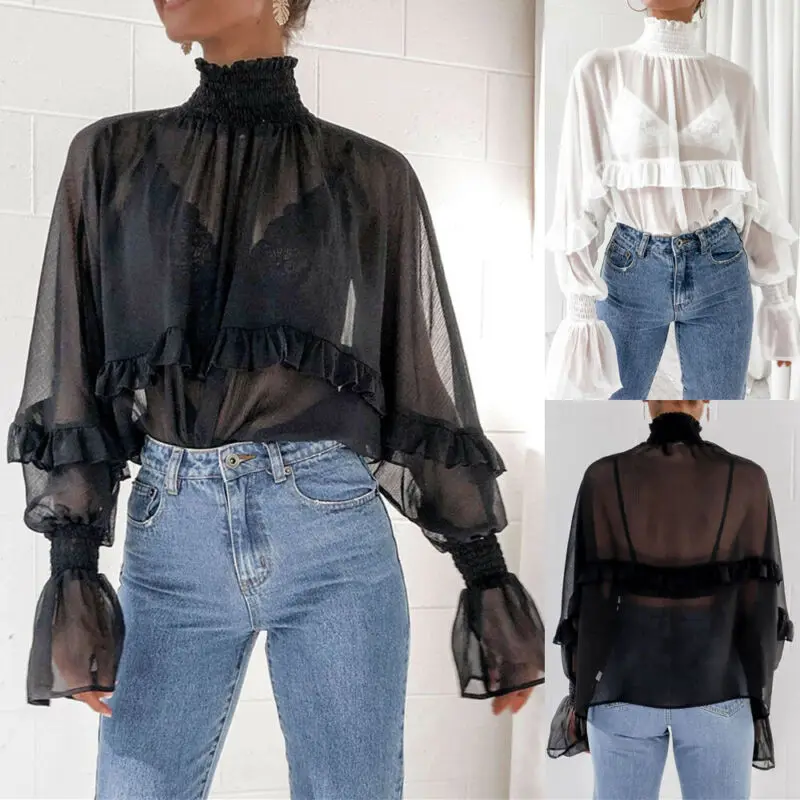 Весенняя винтажная многослойная блузка с оборками и отделкой в горошек для