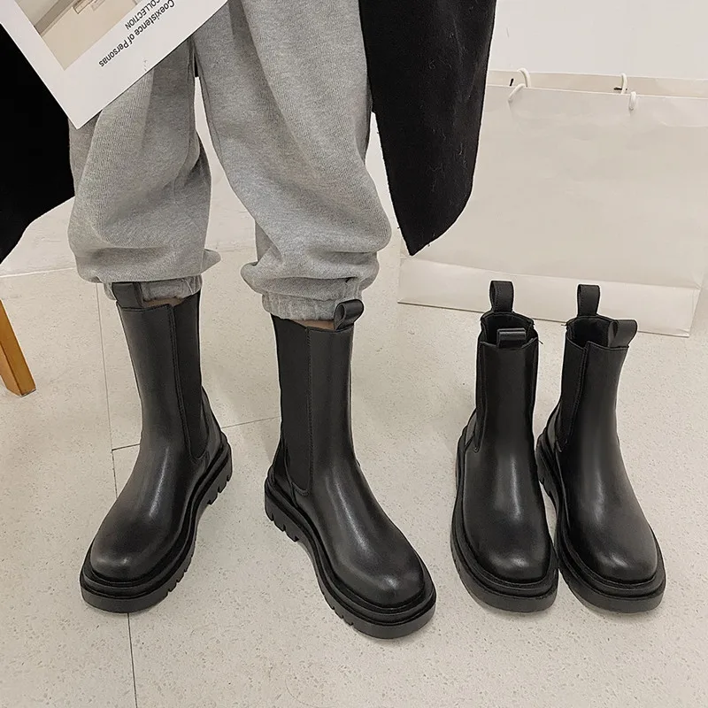 

Girseaby PU Leather Winter Fur Boots For Women Platform Chelsea Boot Atumn Spring Booties Fashion Female Thick Bottom 40 S2199