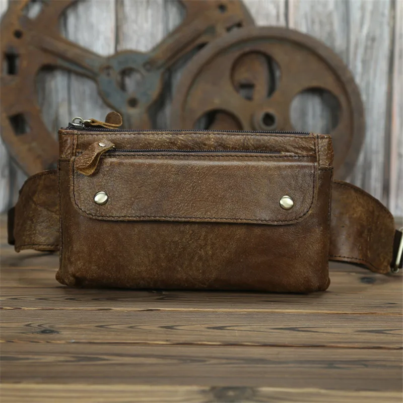 Fashion Quality Genuine Leather Waist Bag Men Waist Pack Crossbody Bag Fanny Pack Belt Bag Men Zipper Chest Bag For Phone Pouch