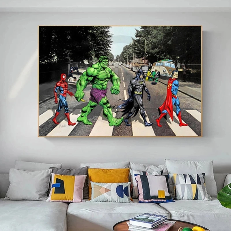 

HD Printed Funny Marvel Home Decor Painting on The Road Hulk Poster Wall Art Canvas Modular No Frame Pictures For Living Room