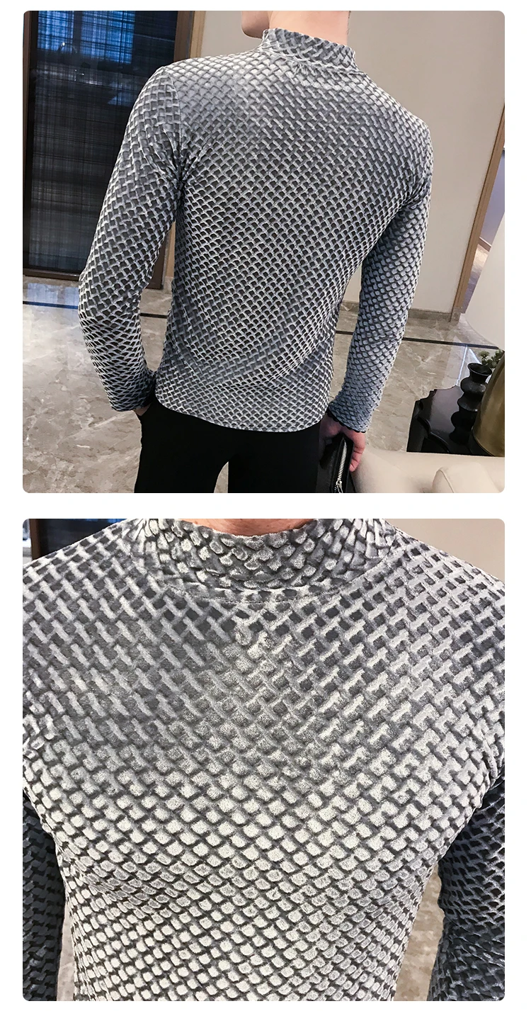 Fashion men plaid sweater long sleeve pullover winter thick warm turtleneck black casual pullover male slim fit knitted sweater