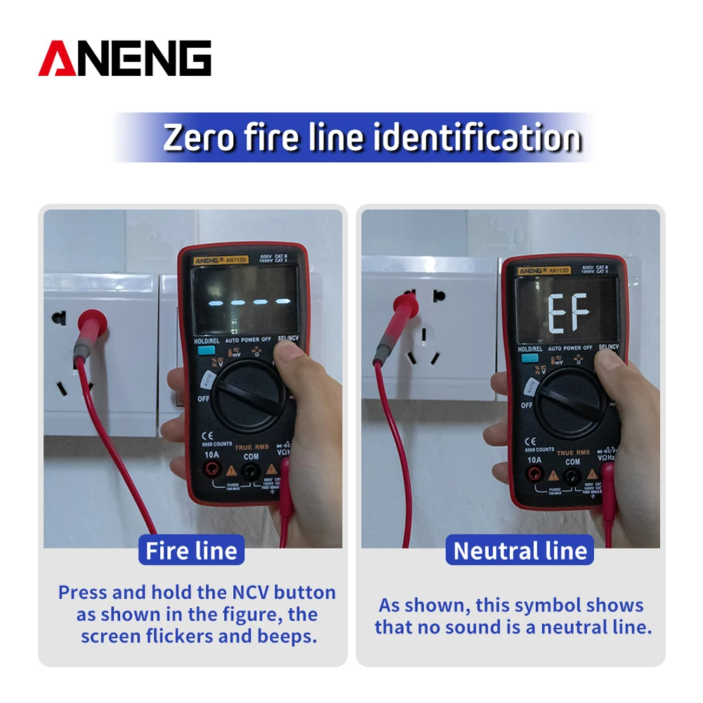 AN113D Digital Multimeter 6000 Counts Electrical Transistor Tester Temperature Auto Ranging AC/DC Voltage Meter for Electrician