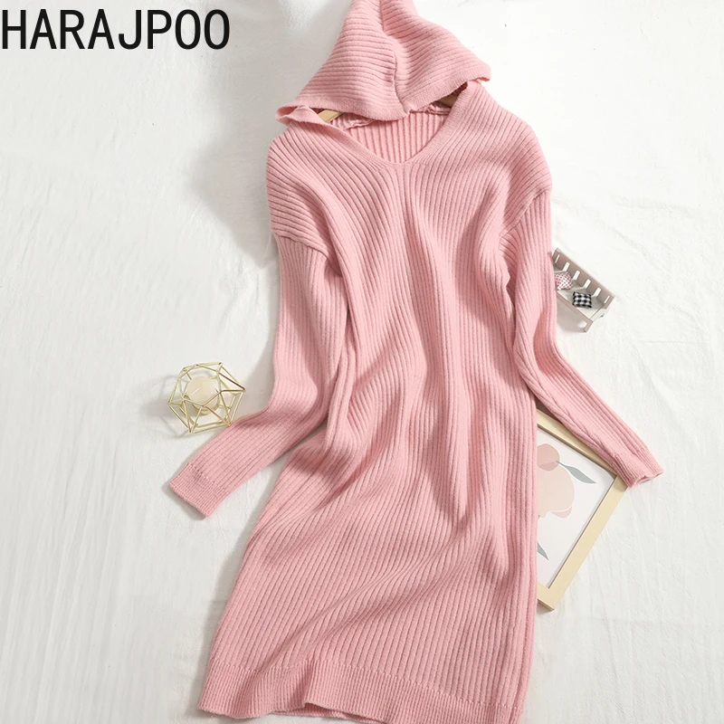 Платья Harajpoo женская уличная одежда однотонное повседневное вязаное платье с
