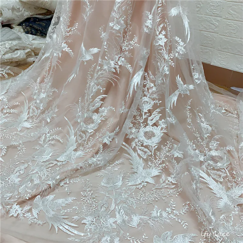 Новинка 2020 г. белое Тюлевое кружево с блестками и вышивкой французское свадебное
